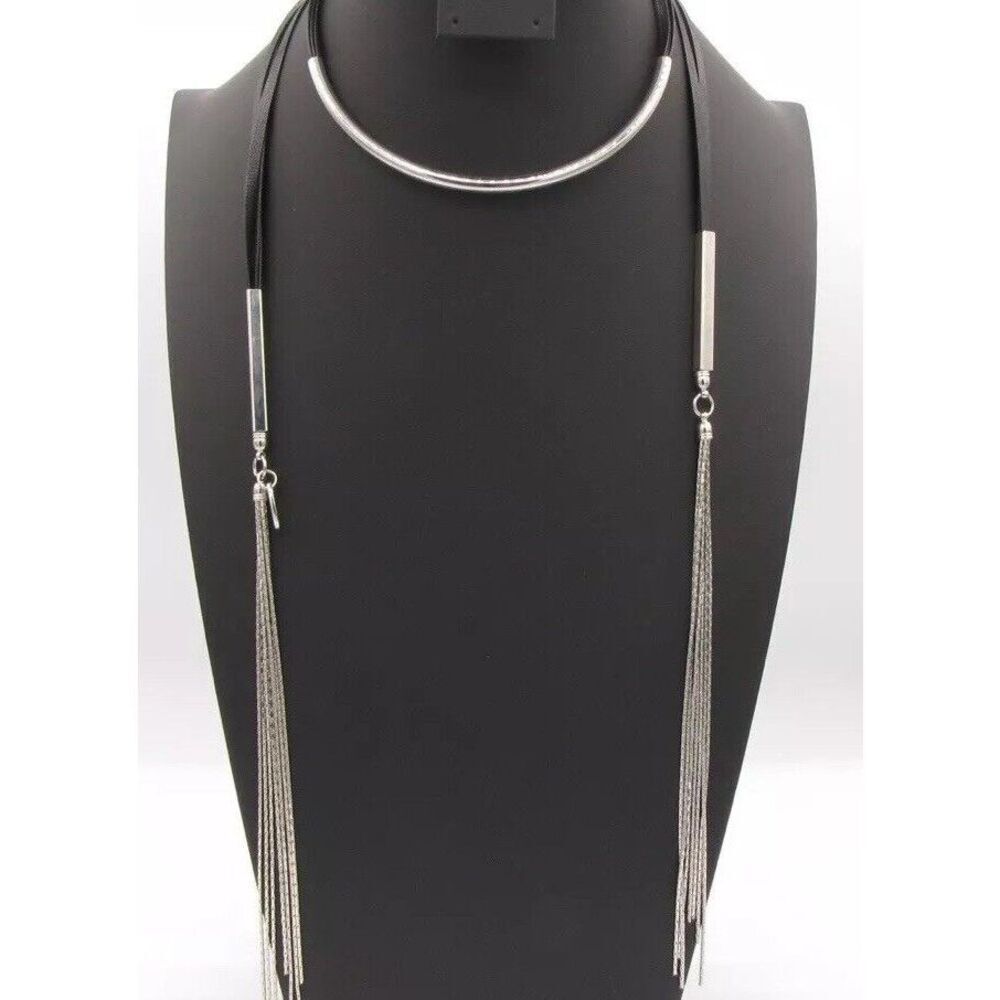 Cara 50 in Black Faux leather and silver Lariat